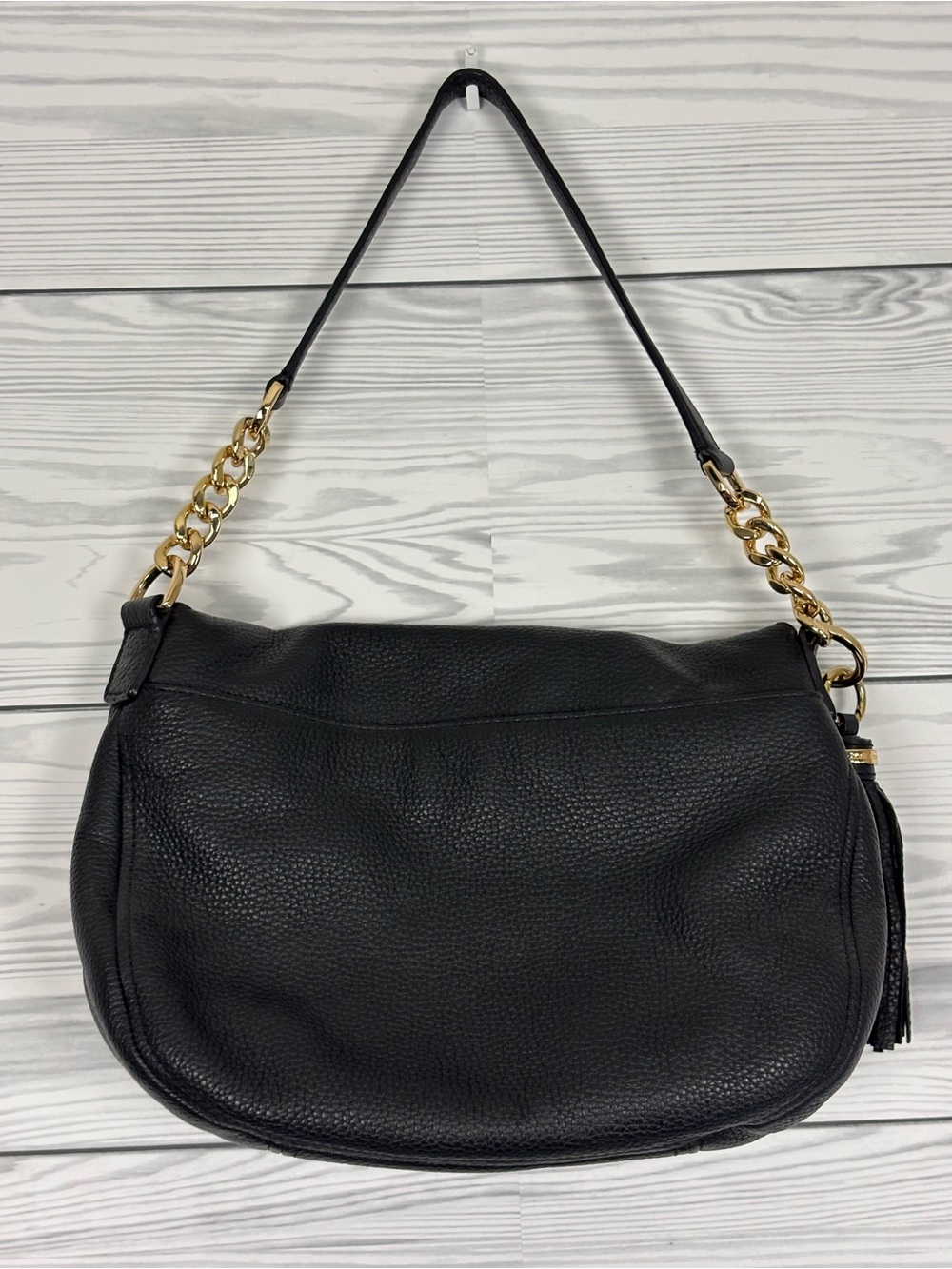 Michael Kors Black Pebbled Leather Bedford Tassel Purse Handbag - Picture 2 of 13